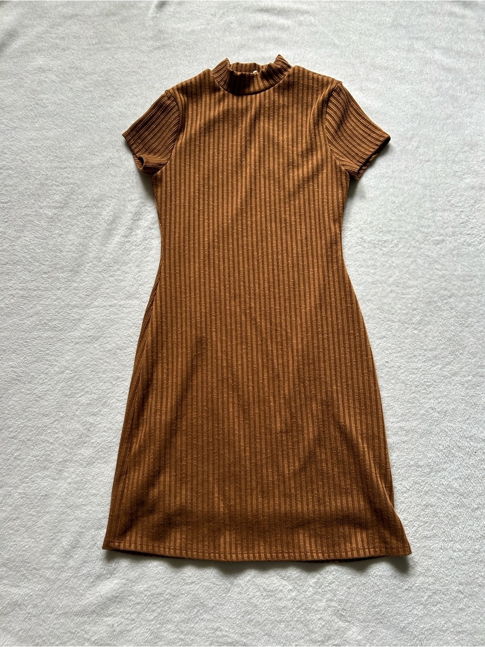 Women's Ribbed Short-Sleeve Mock Neck Dress by Moa Moa